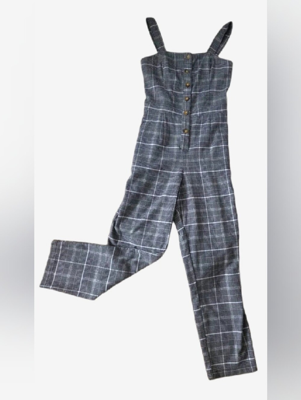 Hollister Gray Plaid Button-Front Jumpsuit